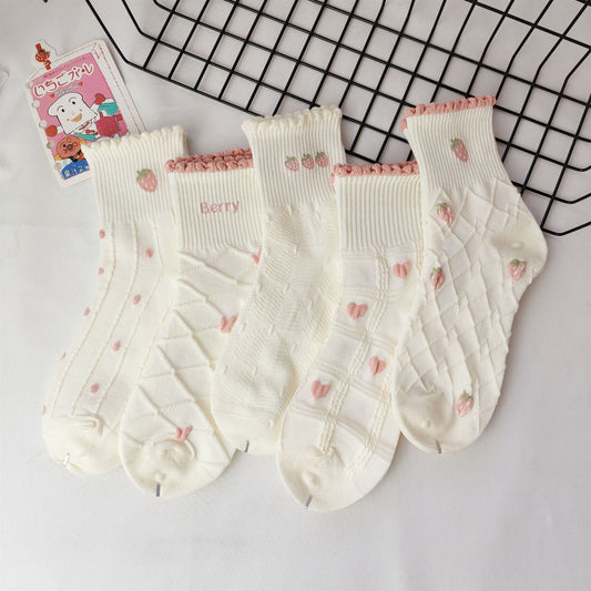 Rufia - Strawberry & Heart Pattern Crew Socks