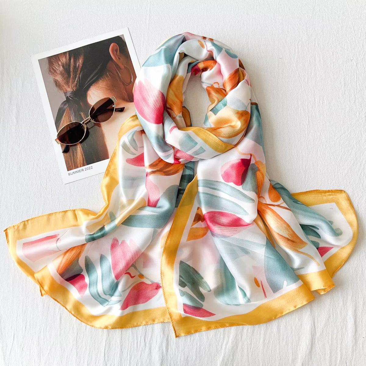 Product image for Scarvii - Floral and Leaf Print Long Scarf (Gold)