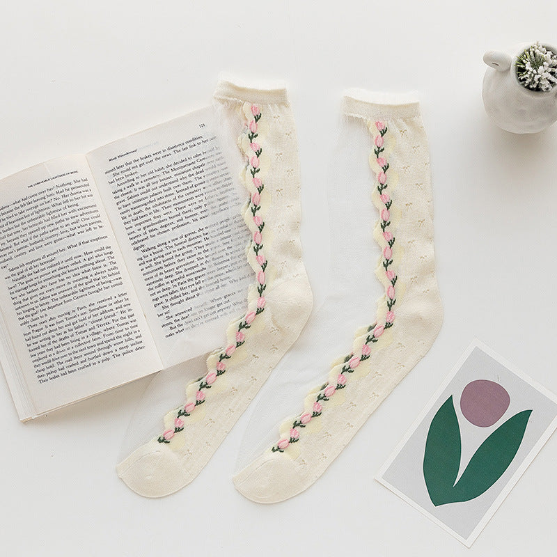 Rufia - Ultra-Thin Tulip Floral Socks