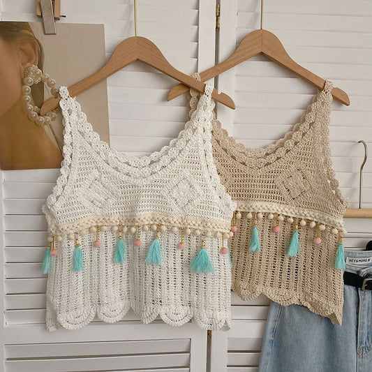 Vintage Fringe Hollow-Out Sleeveless Knit Vest