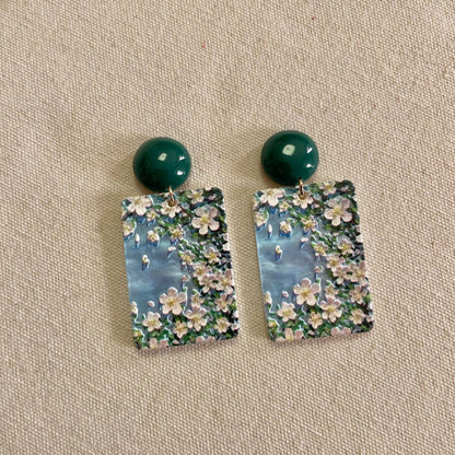Sweet Oil Painting Floral Earrings