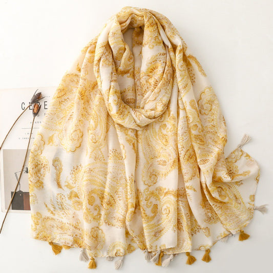 Scarvii - Two-Tone Paisley Tassel Shawl
