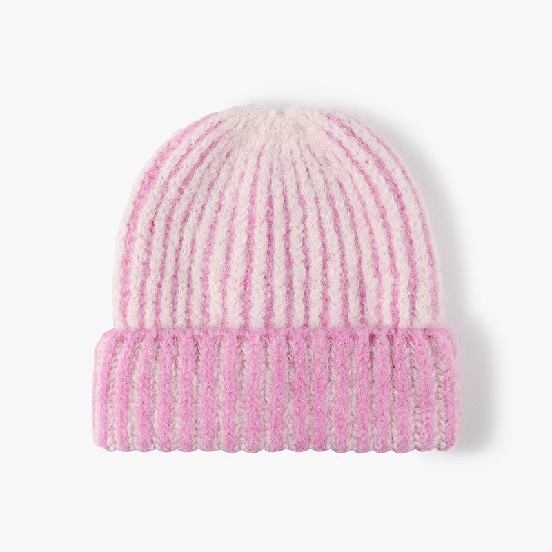 Pink two-tone ribbed cuffed beanie product view