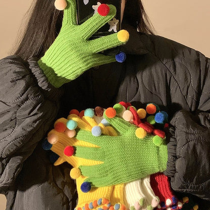 Gloving - Multicolor Pom-Pom Ribbed Gloves