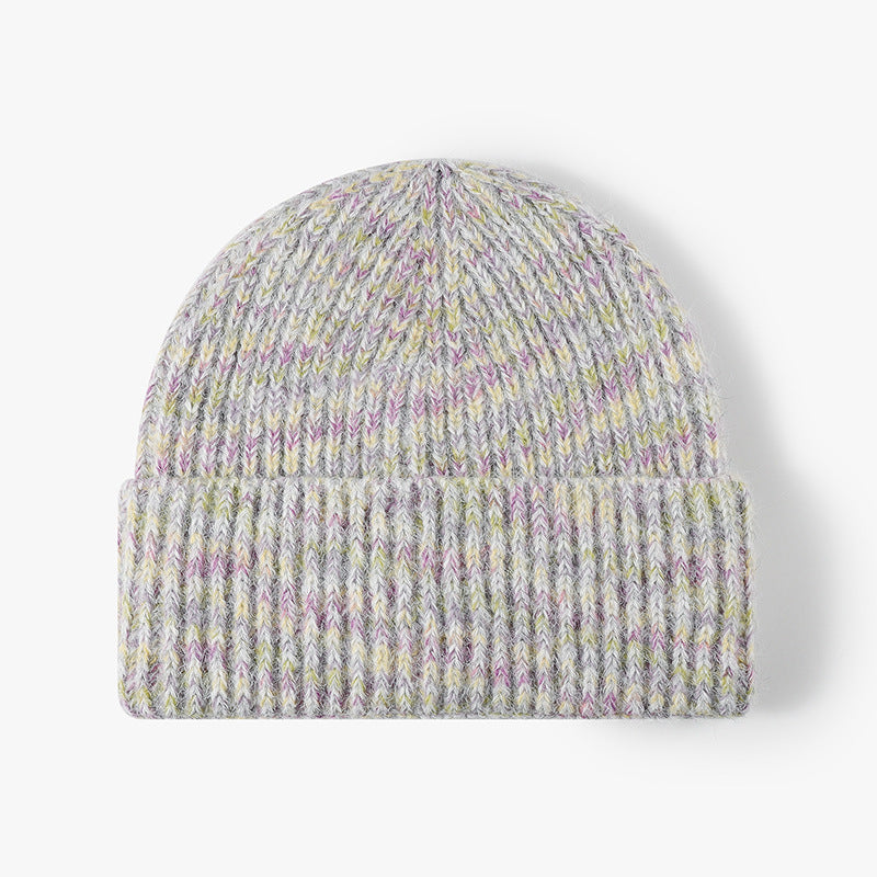Gray Blue heathered ribbed cuffed knit beanie product view