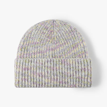 Gray Blue heathered ribbed cuffed knit beanie product view