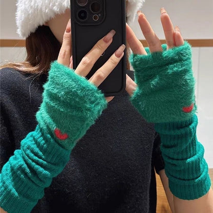 半指手套女冬季露指可爱护胳膊袖子手臂套针织堆堆袖长款袖套保暖