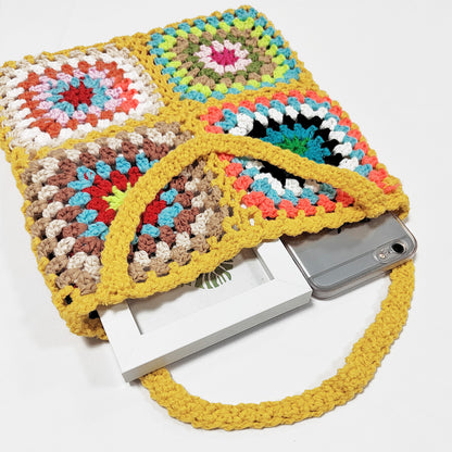 Bohemian Crocheted Color Block Tote Bag