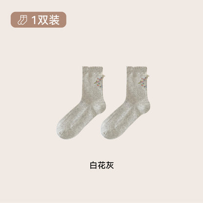 远润家秋冬小清新复古小花中筒袜子女秋少女风无骨堆堆女袜