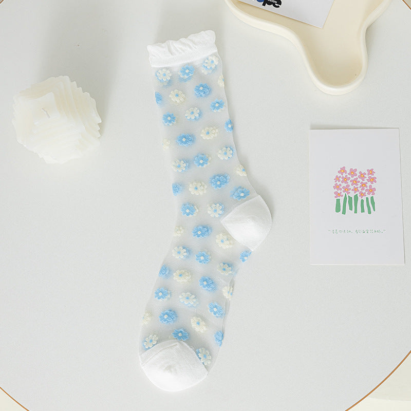 Rufia - Summer Petite Floral Pattern Sheer Socks