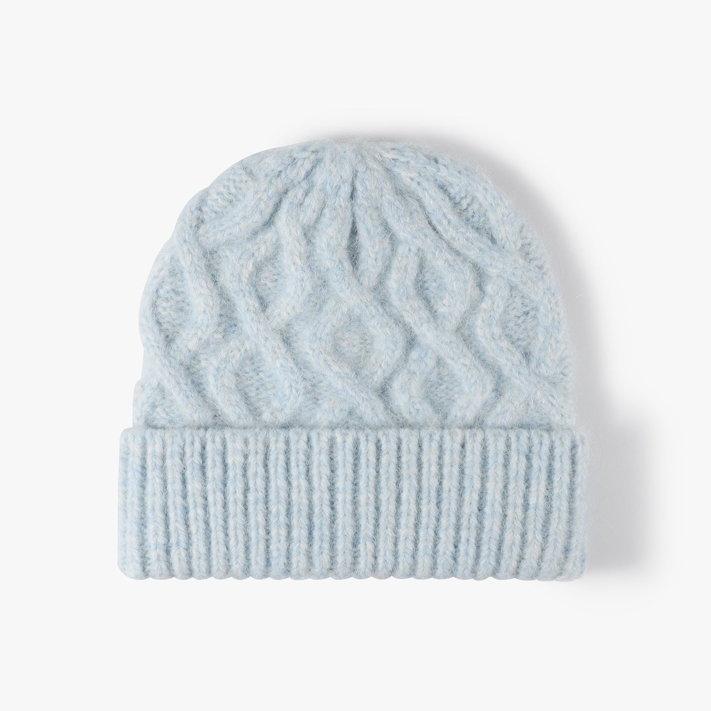 Light Blue cable-knit cuffed beanie product view