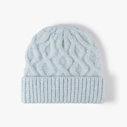 Light Blue cable-knit cuffed beanie product view