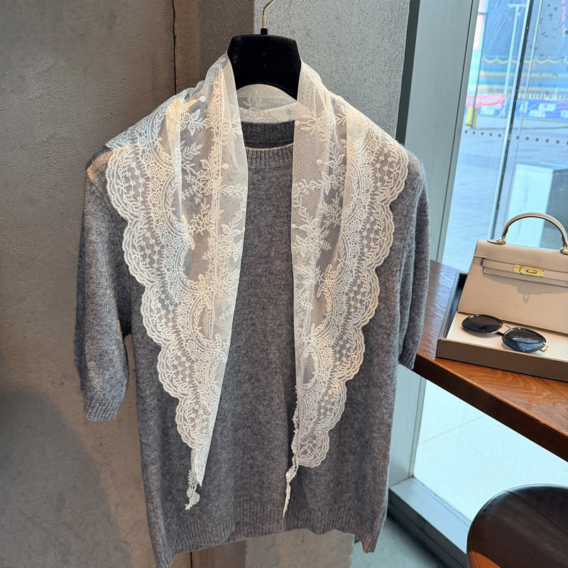 Scarvii - Floral Sheer Lace Triangle Scarf