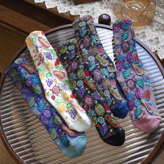 Rufia - 5 Pairs Bohemian Floral Women's Socks