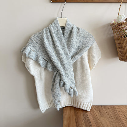 Product image for Scarvii - Fuzzy Knit Fringe Triangle Scarf (Light Gray)