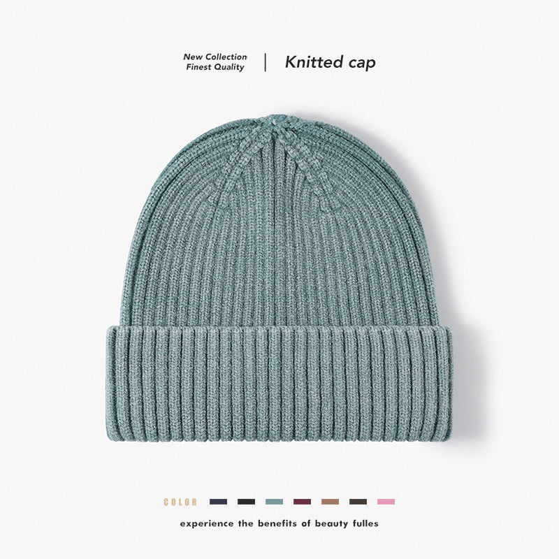 Navy heathered ribbed cuffed knit beanie product view