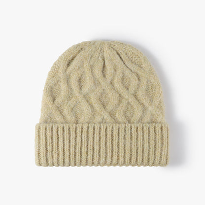 Yellow cable-knit cuffed beanie product view