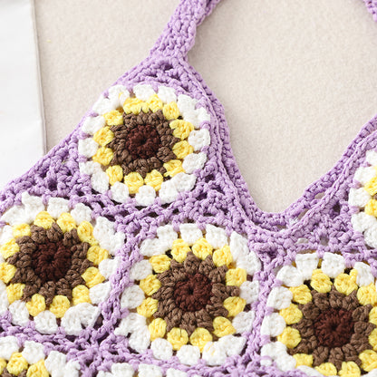Cosbai Bohemian Sunflower Crochet Bag angled view highlighting crochet details