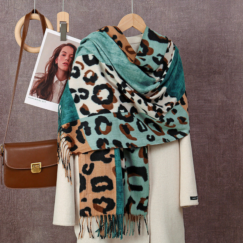 Scarvii - Leopard Patchwork Tassel Winter Scarf