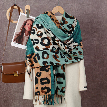 Scarvii - Leopard Patchwork Tassel Winter Scarf