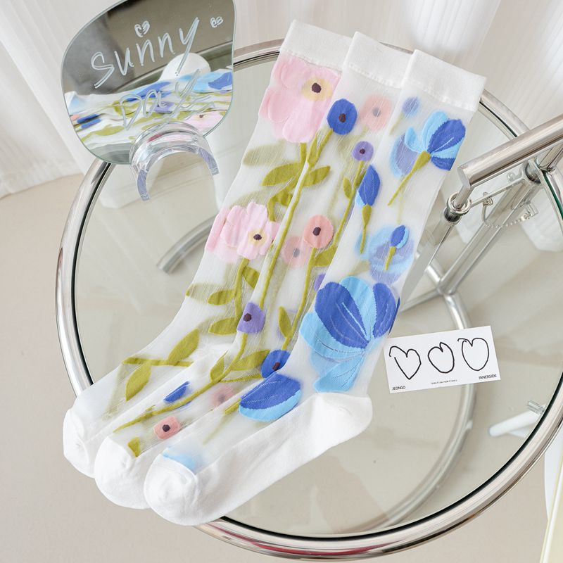 Rufia - Summer Floral Sheer Knee-High Socks