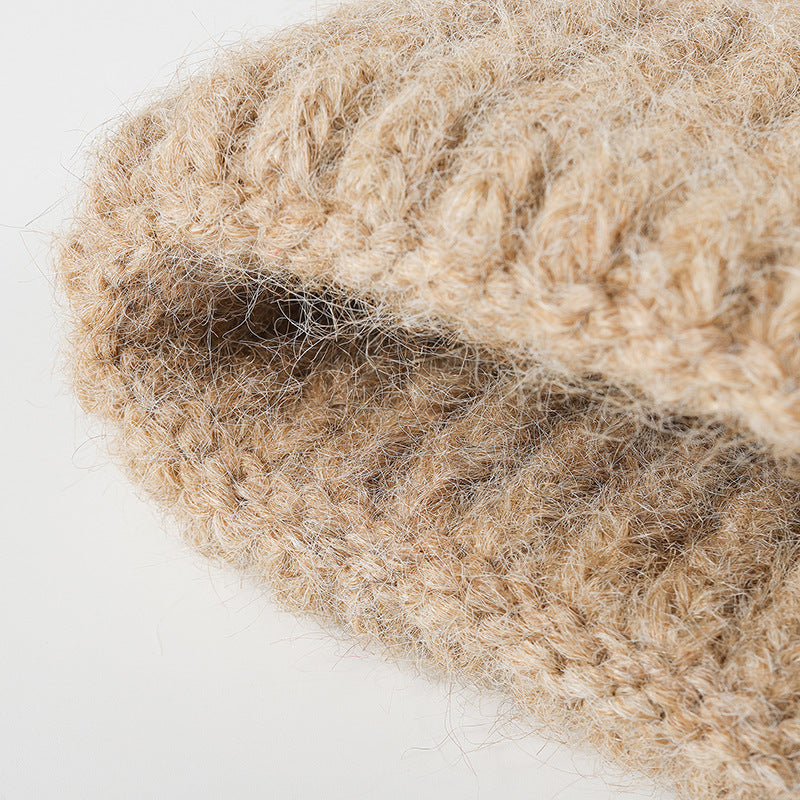 White heathered wool ribbed cuffed knit beanie product view