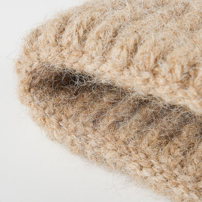 White heathered wool ribbed cuffed knit beanie product view
