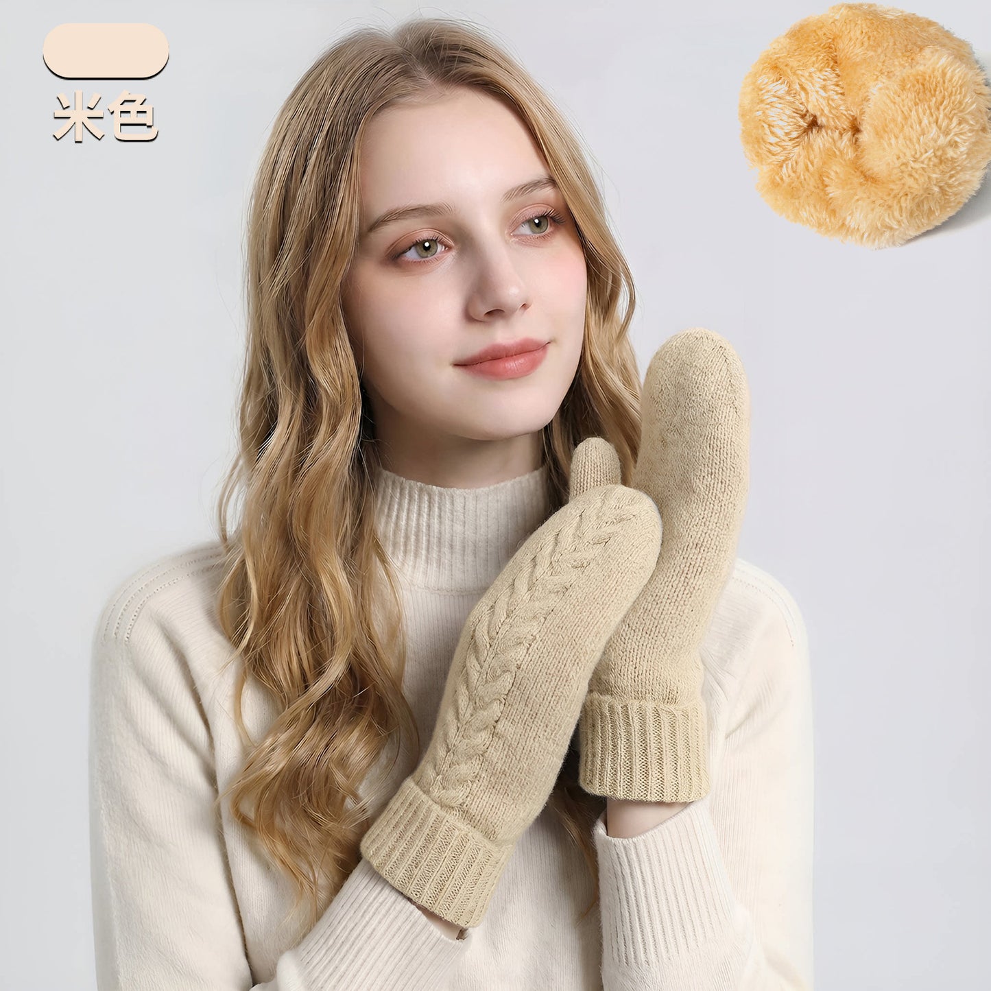 新款包套手套女士秋冬季双层加绒加厚保暖防寒针织手套连指手套