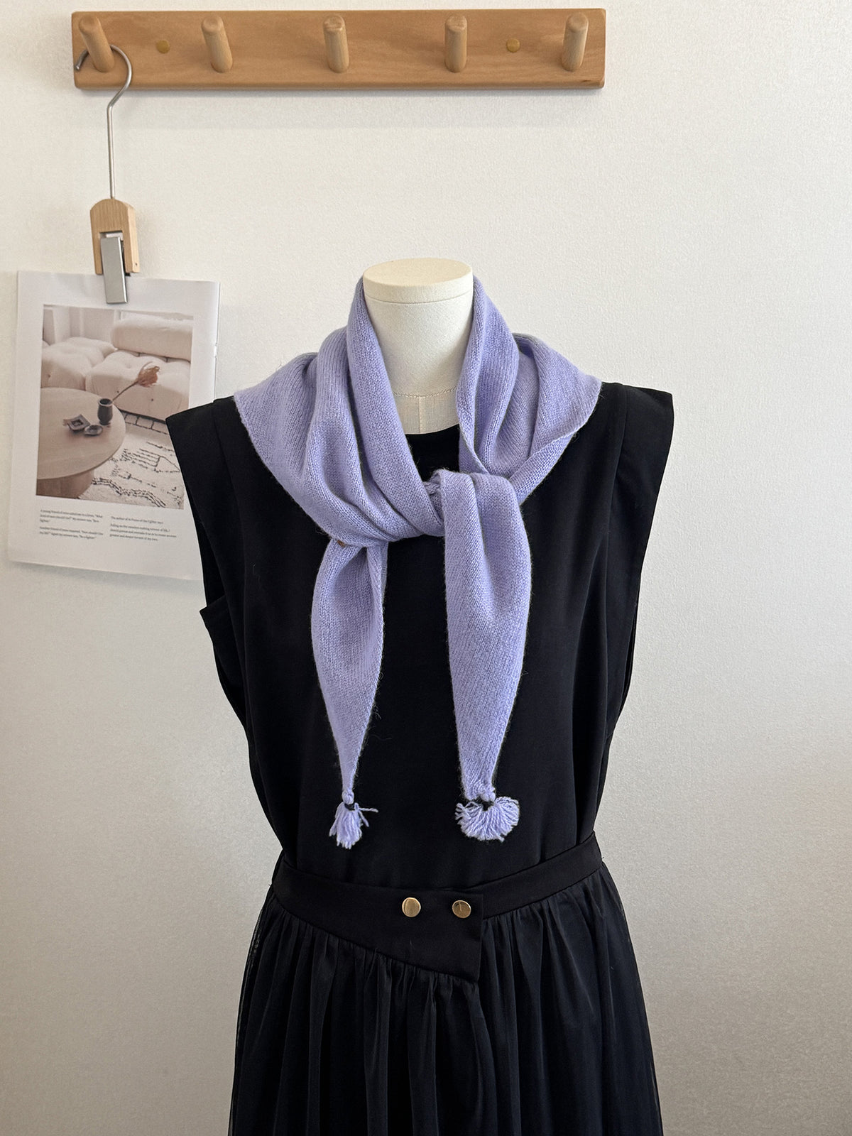 Product image for Scarvii - Knit Tassel Triangle Scarf (Light Purple)