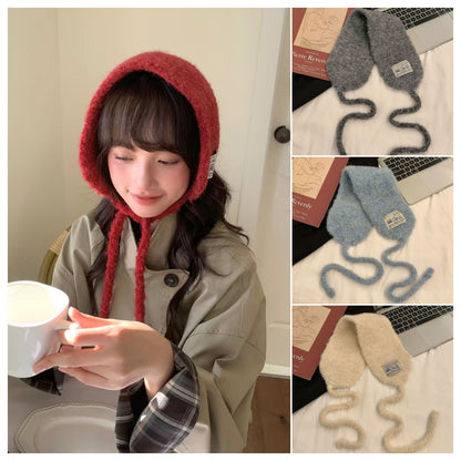 糖果色软糯系带毛绒耳罩女秋冬季护耳保暖耳套围脖两用护颈小围巾