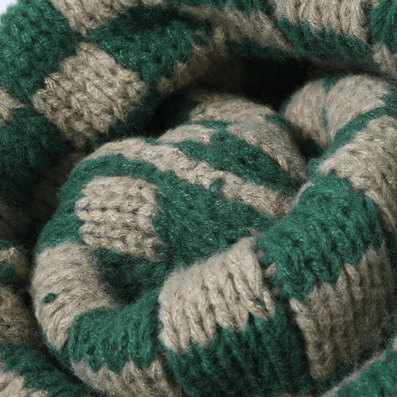 Khaki Green checkerboard knit cuffed beanie detail