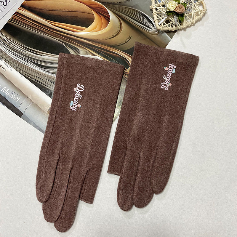 Product image for Gloving - Strawberry Accent Lettering Fingerless Gloves (Coffee)