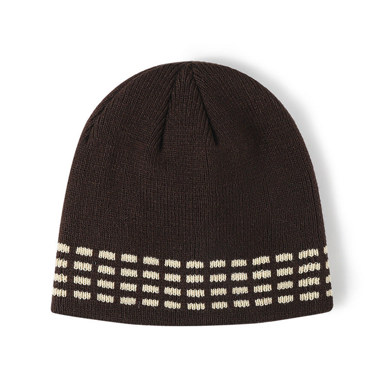 Navy contrast dash fleece-lined knit beanie product view