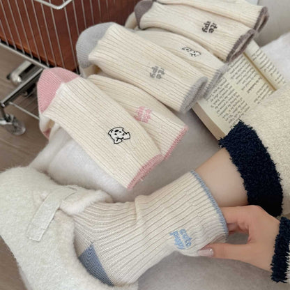 冬季爆款卡通小熊羊毛袜子女AB款日系韩版加厚加绒保暖中筒袜