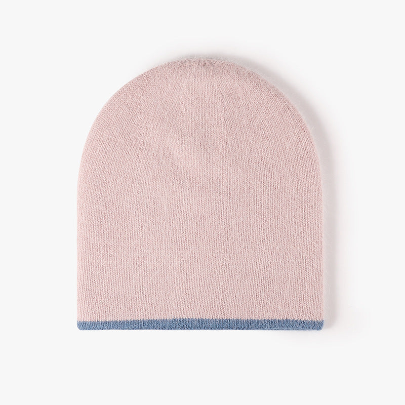 Pink reversible contrast-edge knit beanie product view