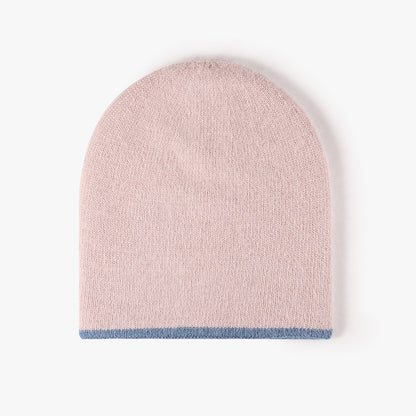 Pink reversible contrast-edge knit beanie product view
