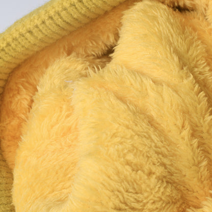 White faux fur-lined pom-pom textured knit beanie product view