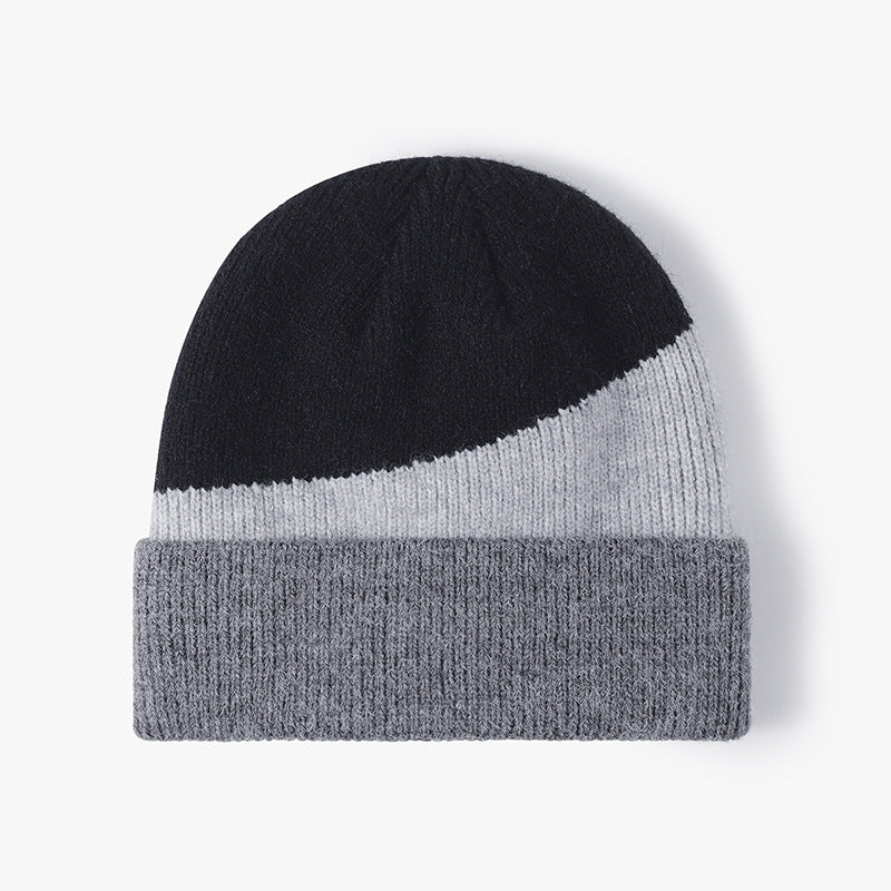 Black colorblock faux fur-lined cuffed knit beanie product view
