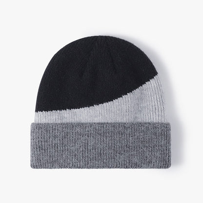 Black colorblock faux fur-lined cuffed knit beanie product view