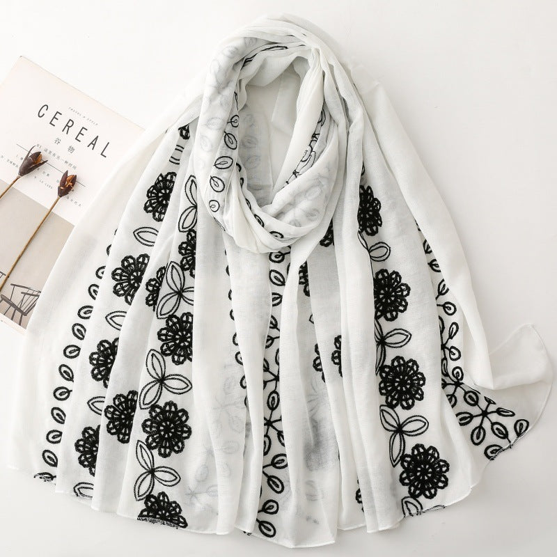 Blackwork floral vine lightweight wrap scarf product view