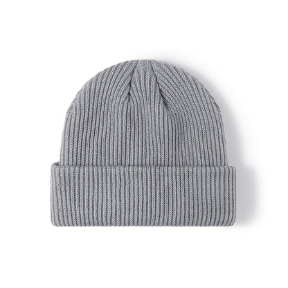 Black solid ribbed cuffed acrylic knit beanie product view