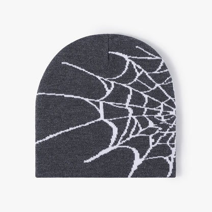 Dark Gray spiderweb graphic brimless knit beanie product view