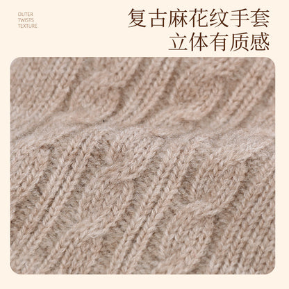 冬季手套女麻花纹针织手套男防寒保暖触屏骑行手套加绒加厚手套女