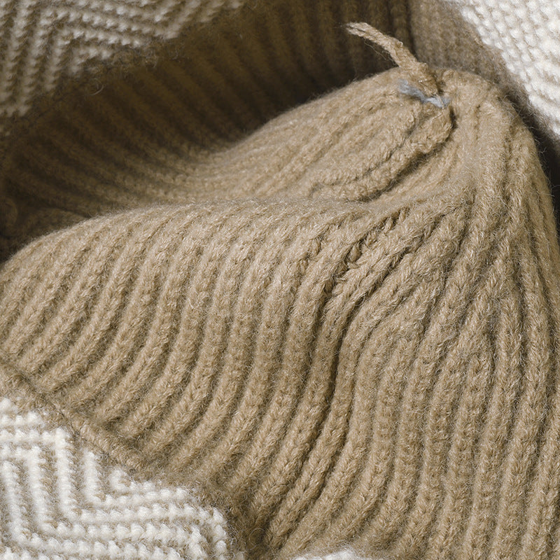Black herringbone cuff textured knit beanie product view