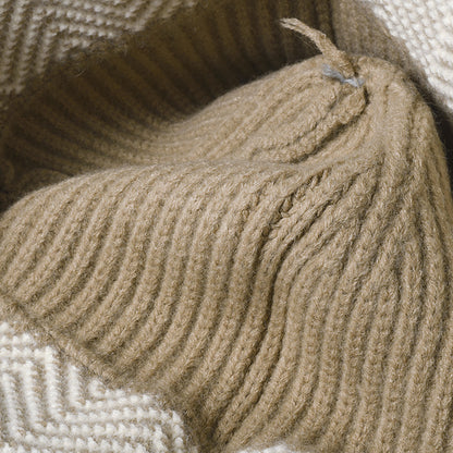 Black herringbone cuff textured knit beanie product view