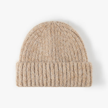 Khaki heathered wool ribbed cuffed knit beanie product view