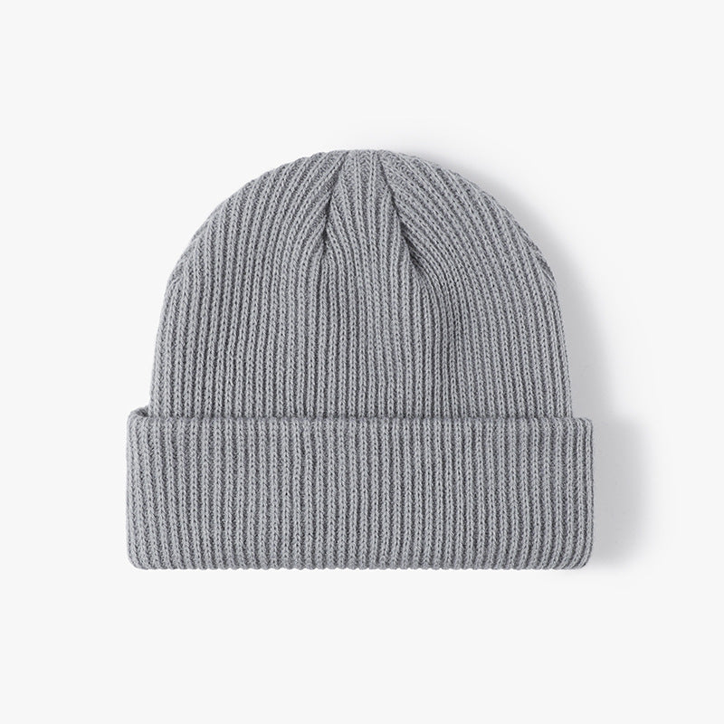 Silver solid ribbed cuffed acrylic knit beanie product view