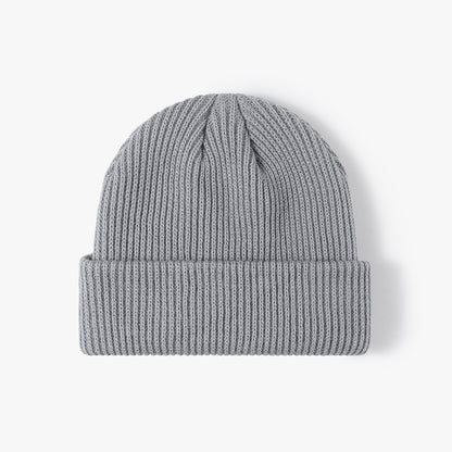 Silver solid ribbed cuffed acrylic knit beanie product view