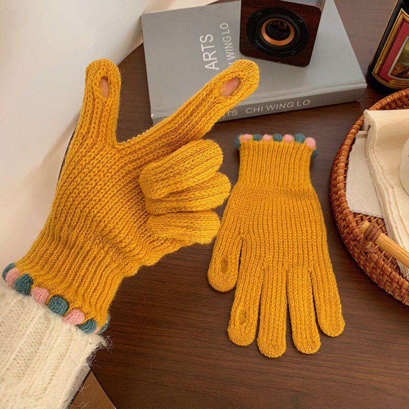 Gloving - Ribbed Knit Loop-Accent Gloves