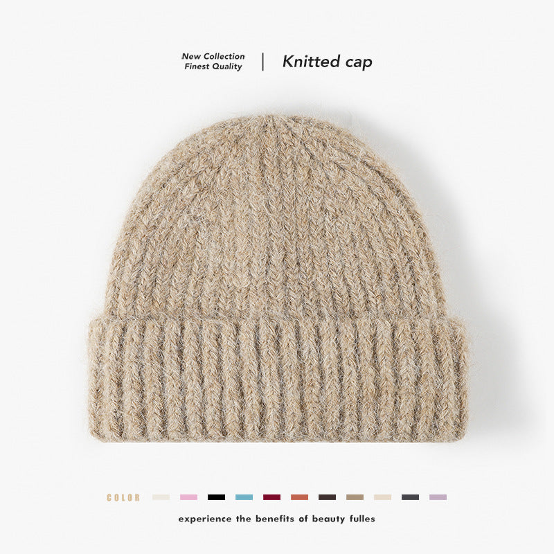 White heathered wool ribbed cuffed knit beanie product view